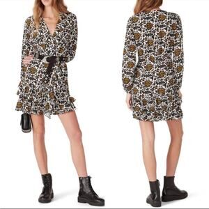 Sandro Dami printed boho mini dress long sleeve black yellow floral spring